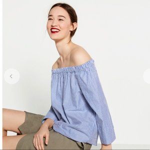 Zara Off-the-Shoulder Blouse - Blue/White Stripe - L